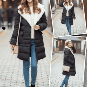 0297:COAT บุนวมตัวยาวปกแต่งเฟอร์ขาว
