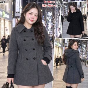 0429:COAT ผ้าวูลฮู๊ดแต่งเฟอร์