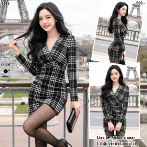 1148:มินิเดรสคอวีเซ็กซี่แขนยาว