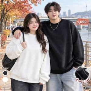 1273:เสื้อสเวตเตอร์ บุขน over size  คอกลม