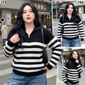 1319:เสื้อไหมพรม คอเต่า มีซิป