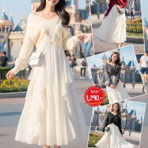 1391:ชุดเซ็ทสเวตเตอร์+เดรสยาว (1390&1391) (เสื้อไหมพรหม)