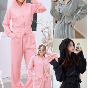 1429:ชุดเซ็ท เสื้อแขนยาวแต่งซิปมีฮู้ด+กางเกง