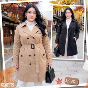 1442:โค้ทเชิ้ตแขนยาว สาวอวบ PlusSize ไหล่มีกระดุม ปลายแขนมีปลอกเข็มขัดสวม