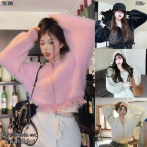 1489:แจ็คเกตสเวตเตอร์ขนมิงค์ งานซิป จั๊มแขน