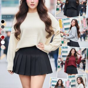 1990:เสื้อไหมพรมคอกลม สีพื้น