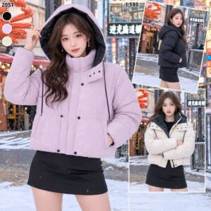 2057:Jacket ขนเป็ดทรงครอปมีฮู้ด