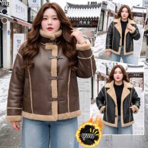 2071:เสื้อโค้ทหนัง บุขน plus size