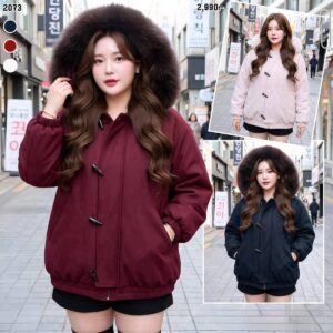 2073:เสื้อJacket บุนวม แต่งเฟอร์ plus size